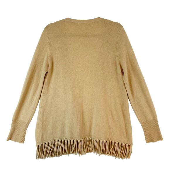 Peck & Peck Cashmere Cardigan Sweater Women's Medium Beige Open Front Fringe‎ - Picture 2 of 4